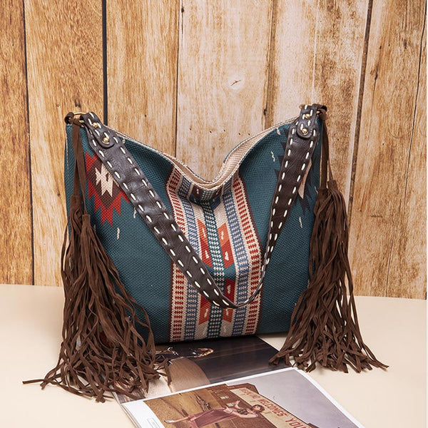 Boho Retro Style Tassel Tote Bag Handbag | Nomadzens