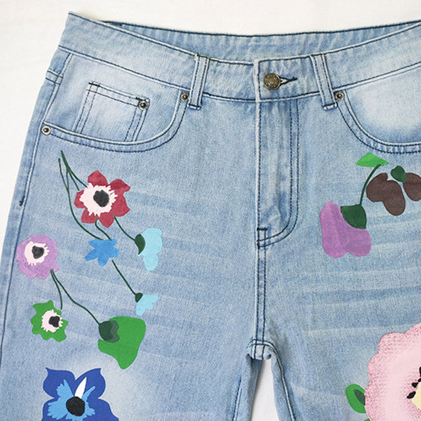 Flower Print Straight Jeans | Nomadzens