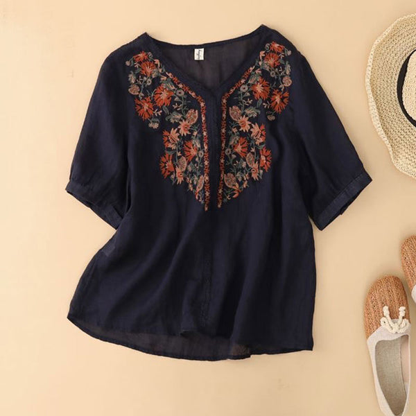 Flower Patterns Embroidered Shirt Women's See-through Top | Nomadzens