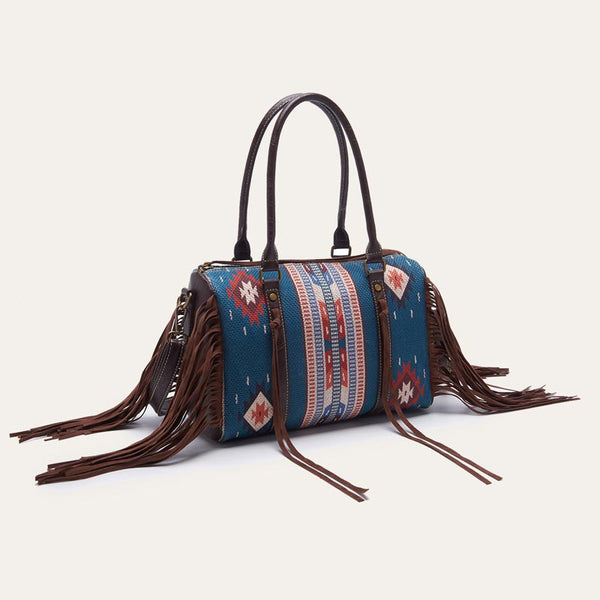 Aztec Print Mixed Color Stitching Tassel Boston Bag Handbag | Nomadzens