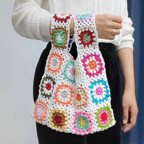 Hand-crocheted Random Mixed Color Stitching Handbag | Nomadzens