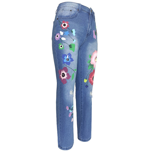 Flower Print Straight Jeans | Nomadzens