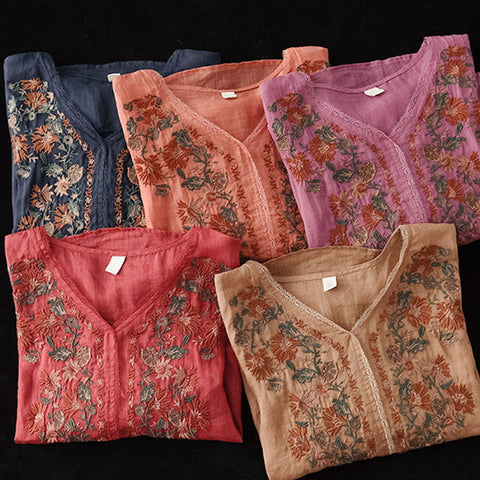 Flower Patterns Embroidered Shirt Women's See-through Top | Nomadzens
