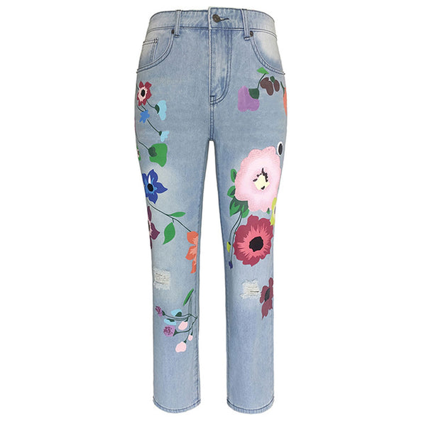 Flower Print Straight Jeans | Nomadzens