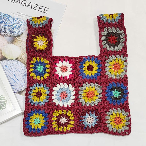Hand-crocheted Random Mixed Color Stitching Handbag | Nomadzens