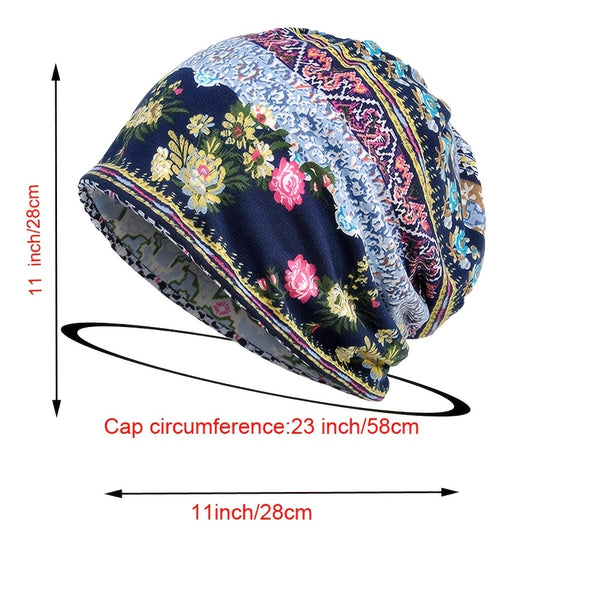 Bohemia Soft Flower Print Sleep Beanie Hat | Nomadzens