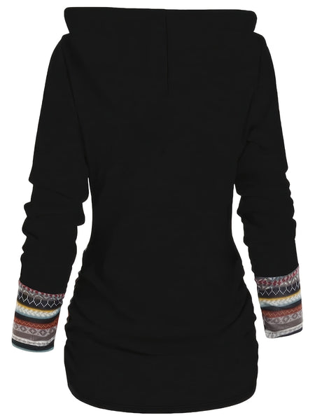 Stripe Splicing Button Decor Casual Long Sleeve Hoodie | Nomadzens