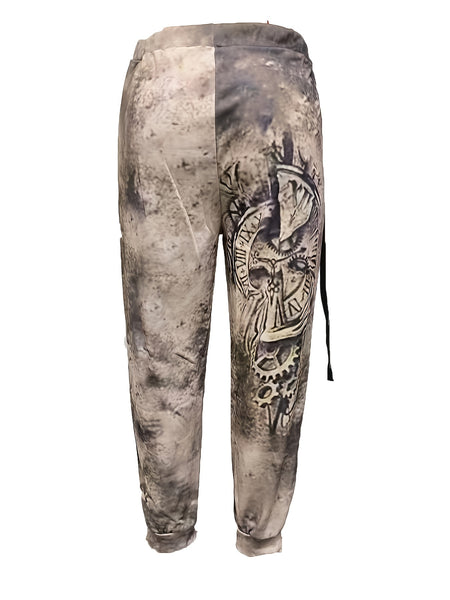 Creative Gear Pattern Print, Men's Drawstring Sweatpants, Casual Comfy Jogger Pants, Men’s Clothing