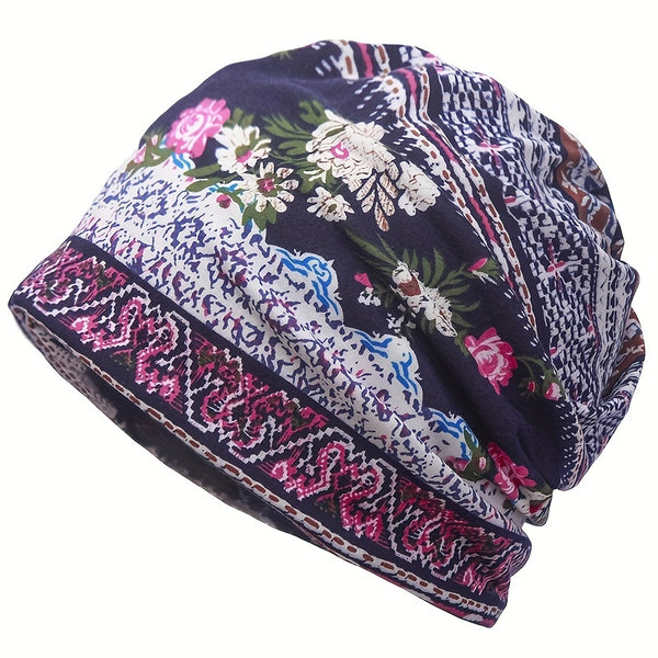 Bohemia Soft Flower Print Sleep Beanie Hat | Nomadzens