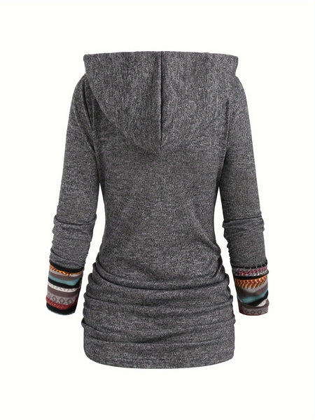 Stripe Splicing Button Decor Casual Long Sleeve Hoodie | Nomadzens