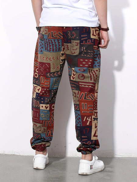 Ethnic Style Joggers, Men's Casual Allover Print Sweatpants
