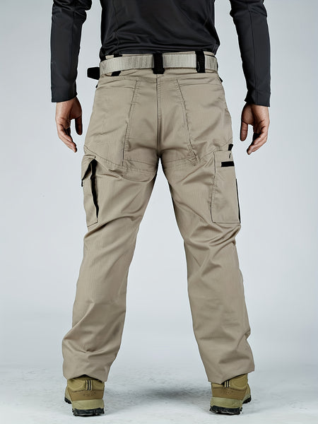 Solid Multi Flap Pockets Men's Straight Leg Cargo Pants, Loose Casual Outdoor Pants, Men's Work Pants For Hiking Fishing Angling