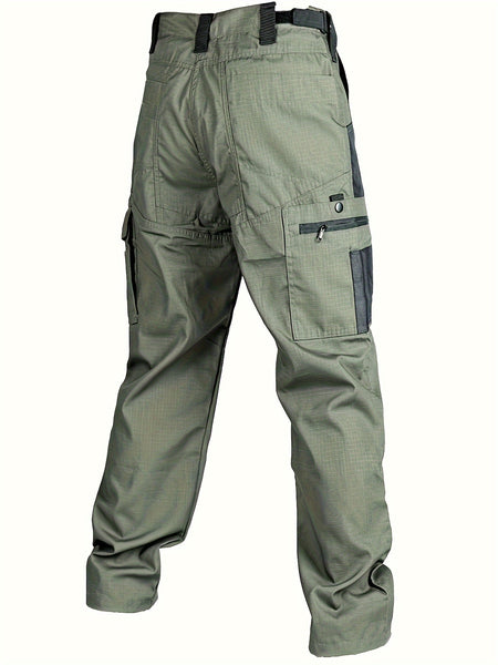 Solid Multi Flap Pockets Men's Straight Leg Cargo Pants, Loose Casual Outdoor Pants, Men's Work Pants For Hiking Fishing Angling